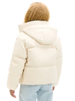 Cropp Kurtki, Płaszcze*Kremowa kurtka puffer z kapturem kremowy