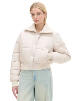 Cropp Kurtki, Płaszcze*Kremowa pikowana kurtka bomber kremowy