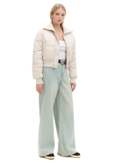 Cropp Kurtki, Płaszcze*Kremowa pikowana kurtka bomber kremowy