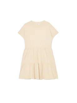Cropp Sukienki, Kombinezony*Kremowa sukienka mini z marszczeniami kremowy