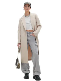 Cropp Kurtki, Płaszcze*długi płaszcz kremowy