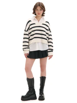 Cropp Swetry*sweter w czarne paski kremowy