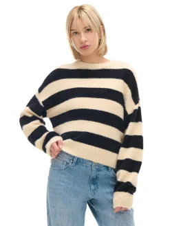 Cropp Swetry*sweter w czarne paski kremowy