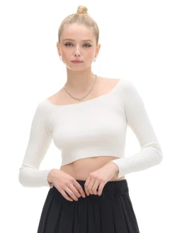 Cropp Swetry*sweter z odkrytymi ramionami kremowy