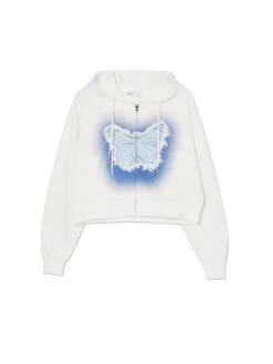 Cropp Bluzy*Krótka biała bluza z motylem biały