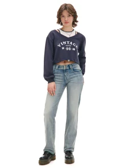 Cropp Bluzy|Sety*Krótka bluza z topem i nadrukiem granatowy