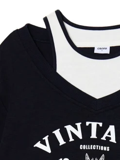 Cropp Bluzy|Sety*Krótka bluza z topem i nadrukiem granatowy