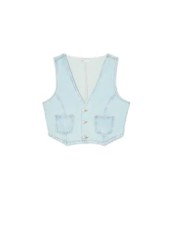 Cropp Kurtki, Płaszcze|Sety*Krótka jeansowa kamizelka niebieski