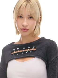 Cropp Swetry*Krótki sweter z agrafkami czarny