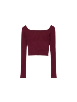 Cropp Swetry*Krótki sweter z odkrytymi ramionami kasztanowy