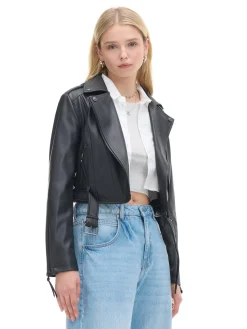 Cropp Kurtki, Płaszcze*Kurtka biker z imitacji skóry czarny