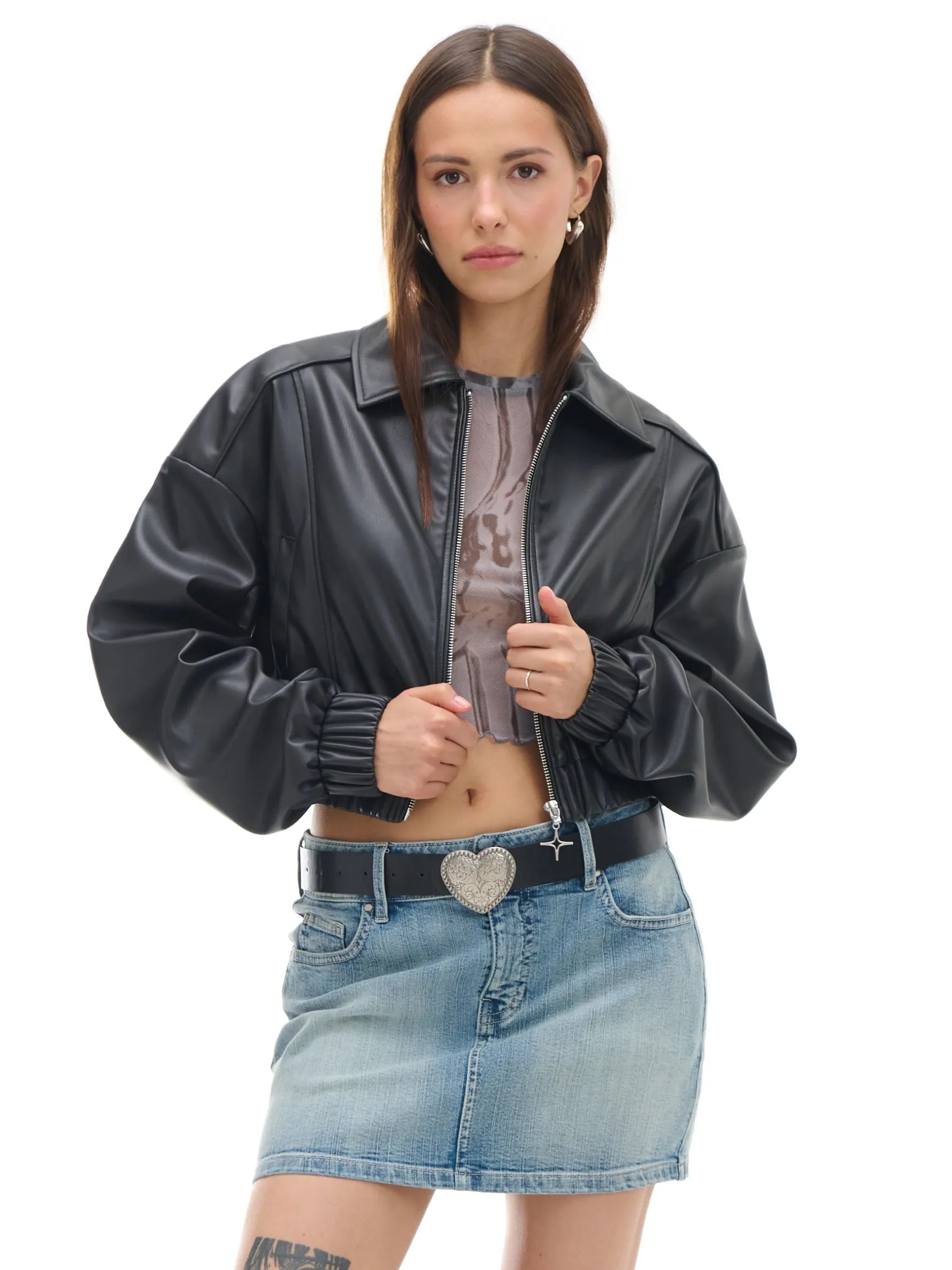 Cropp Kurtki, Płaszcze*Kurtka bomber z imitacji skóry czarny