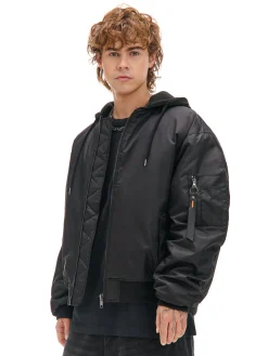 Cropp Kurtki Zimowe|Kurtki, Płaszcze*Kurtka bomberka z dzianinowym kapturem czarny