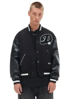 Cropp Kurtki, Płaszcze*Kurtka bomberka ze skórzanymi rękawami czarny