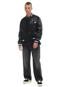 Cropp Kurtki, Płaszcze*Kurtka bomberka ze skórzanymi rękawami czarny