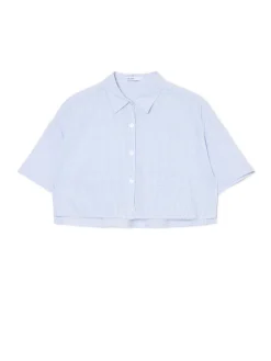 Cropp Koszule, Bluzki*Luźna niebieska koszula crop błękitny