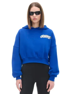 Cropp Bluzy*Niebieska bluza crop z kapturem Baltic Games niebieski