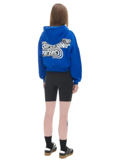 Cropp Bluzy*Niebieska bluza crop z kapturem Baltic Games niebieski