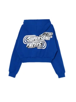 Cropp Bluzy*Niebieska bluza crop z kapturem Baltic Games niebieski