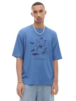 Cropp Koszulki*Niebieska koszulka z nadrukiem niebieski