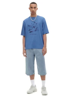 Cropp Koszulki*Niebieska koszulka z nadrukiem niebieski