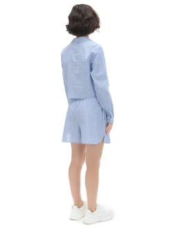 Cropp Koszule, Bluzki*Niebieska krótsza koszula w pionowe paski błękitny