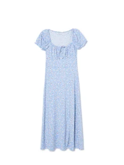 Cropp Sukienki, Kombinezony*Niebieska sukienka midi w kwiaty błękitny
