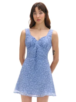 Cropp Sukienki, Kombinezony*Niebieska sukienka mini w kwiaty niebieski