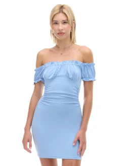 Cropp Sukienki, Kombinezony*Niebieska sukienka mini z krótkimi rękawkami błękitny