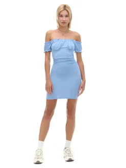 Cropp Sukienki, Kombinezony*Niebieska sukienka mini z krótkimi rękawkami błękitny