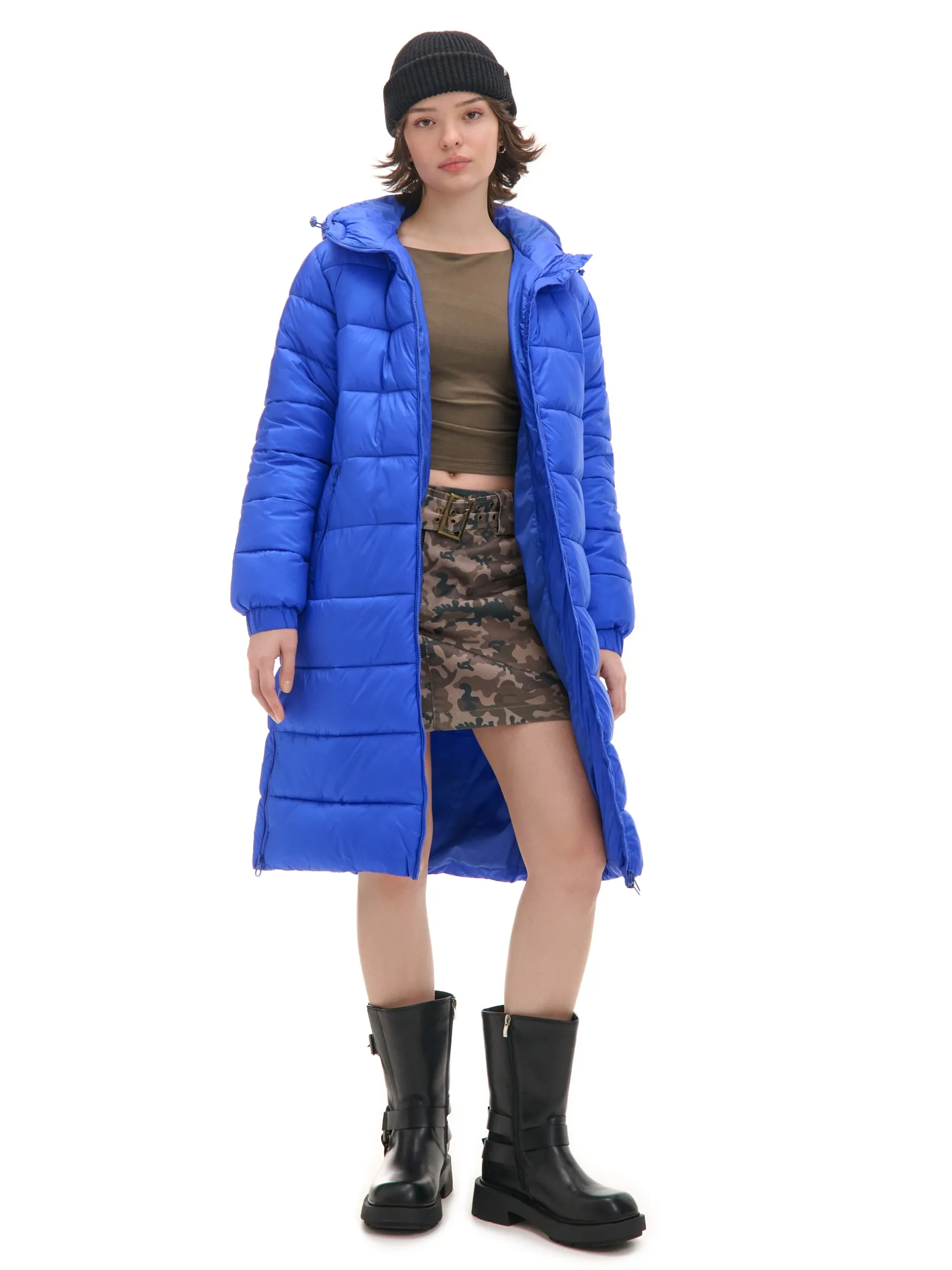 Cropp Kurtki, Płaszcze*płaszcz puffer z kapturem niebieski