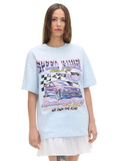 Cropp Koszulki, Topy*Niebieski T-shirt z nadrukiem błękitny