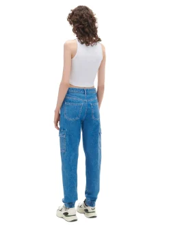 Cropp Jeansy*e jeansowe joggery cargo niebieski