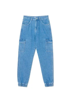 Cropp Jeansy*e jeansowe joggery cargo niebieski