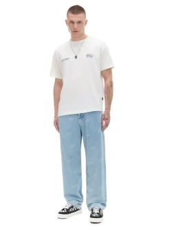 Cropp Jeansy|Baggy*e jeansy wide leg z laserowym printem niebieski