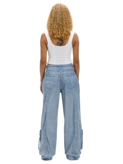 Cropp Spodnie*Niebieskie spodnie z kieszeniami cargo granatowy