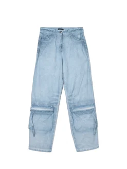 Cropp Spodnie*Niebieskie spodnie z kieszeniami cargo granatowy