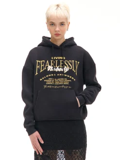 Cropp Bluzy*Ocieplana czarna bluza z kapturem czarny