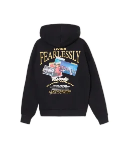 Cropp Bluzy*Ocieplana czarna bluza z kapturem czarny