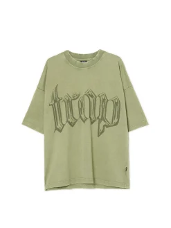 Cropp Koszulki*Oliwkowa koszulka comfort z nadrukiem zielony