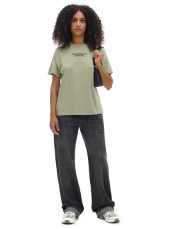 Cropp Koszulki, Topy*Oliwkowa koszulka oversize z napisem zielony