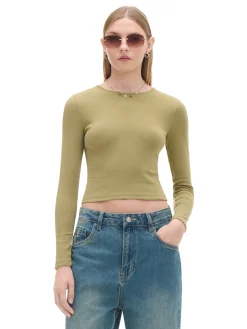 Cropp Koszulki, Topy*Oliwkowa koszulka z długim rękawem zielony