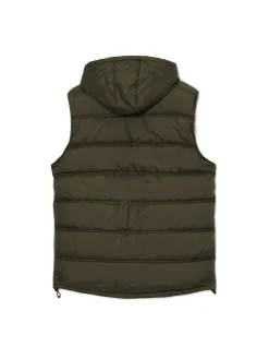 Cropp Kurtki, Płaszcze*Oliwkowa pikowana kamizelka z kapturem zielony