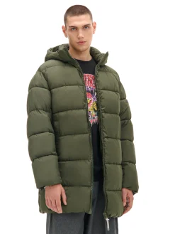 Cropp Kurtki Zimowe|Kurtki, Płaszcze*Oliwkowy pikowany płaszcz z kapturem zielony