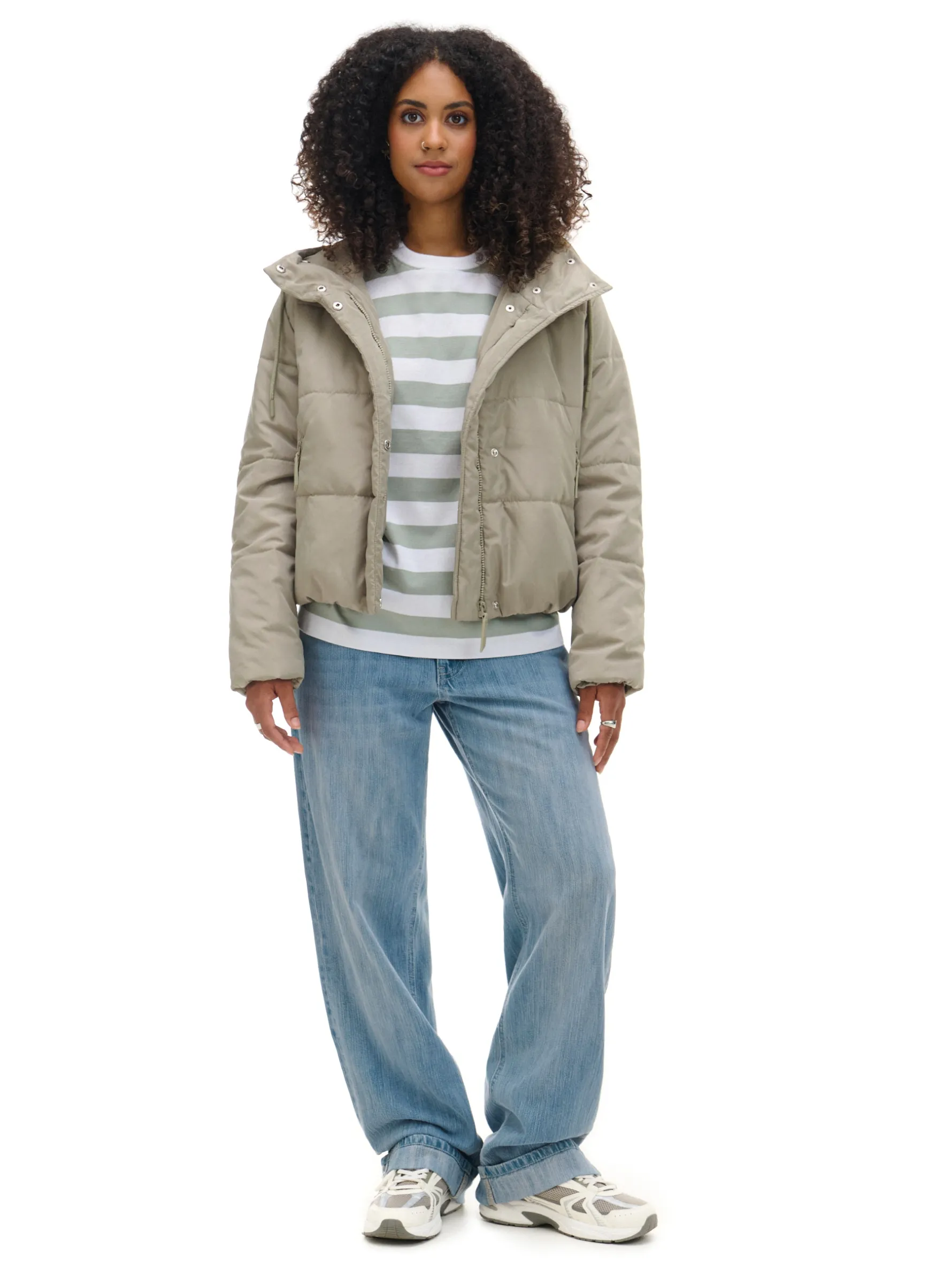 Cropp Kurtki, Płaszcze*Pikowana kurtka z kapturem zielony