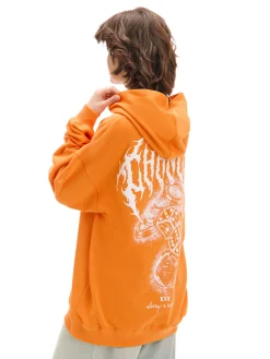 Cropp Unisex|Unisex*Pomarańczowa bluza z kapturem i nadrukiem UNISEX pomarańczowy