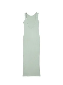 Cropp Sukienki, Kombinezony*Prążkowana oliwkowa sukienka midi zielony