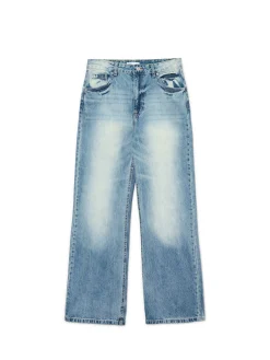 Cropp Jeansy*Retro jeansy wide leg błękitny