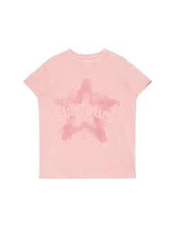 Cropp Koszulki, Topy*Różowa koszulka z nadrukiem różowy