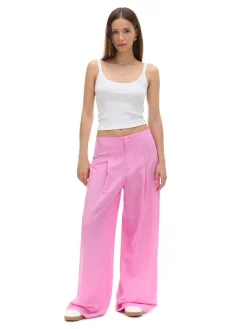 Cropp Spodnie*Różowe spodnie tailoring w paski różowy